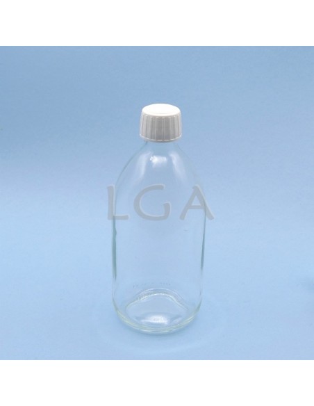 Flacon verre rond PP28 blanc 500ml