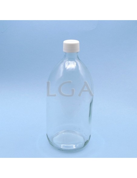 Rundes Fläschchen aus weißes Glas- ØPP28 1000ml