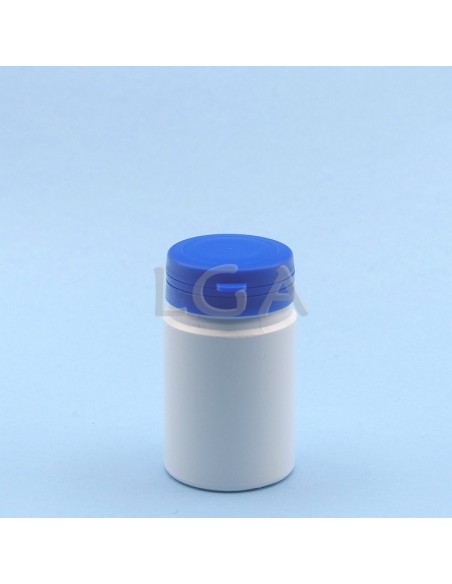 Pilulier plastique blanc 75ml, à couvercle inviolable