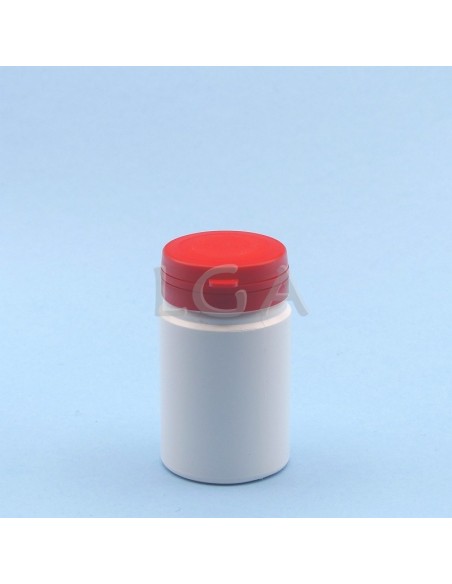Pilulier plastique blanc 75ml, à couvercle inviolable