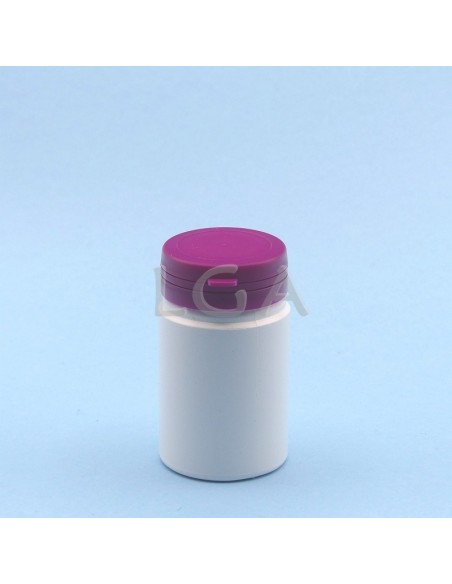 Pilulier plastique blanc 75ml, à couvercle inviolable
