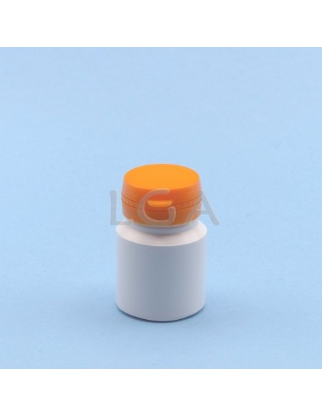 Pilulier plastique blanc 30ml, à couvercle inviolable