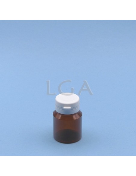 Cojee a píldoras plástico de cristal ámbar 30ml con cápsula de seguridad