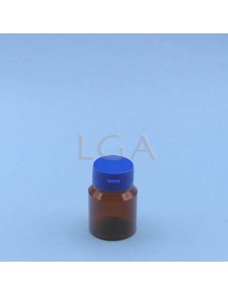 Kapselbox aus Plastik, bernsteinfarben, kristallen,  30ml mit Verschluss mit Sicherheitsgewinde