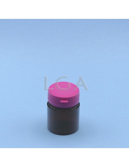 Kapselbox aus Plastik- bernsteinfarben, kristallen- 50ml mit Verschluss mit Sicherheitsgewinde