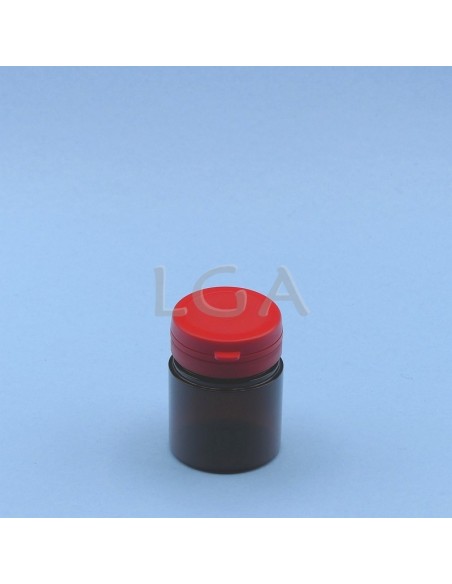 Pilulier plastique ambré cristal 50ml, à couvercle inviolable