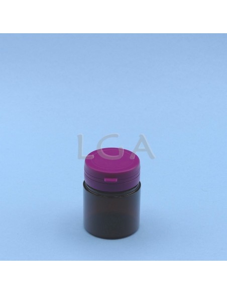 Pilulier plastique ambré cristal 50ml, à couvercle inviolable