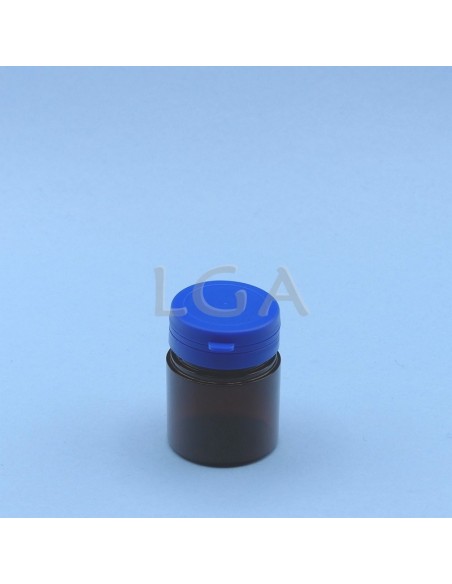 Pilulier plastique ambré cristal 50ml, à couvercle inviolable