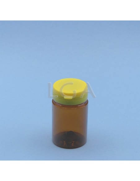 Crystal amber plastic capsule box 75ml with impregnable cap