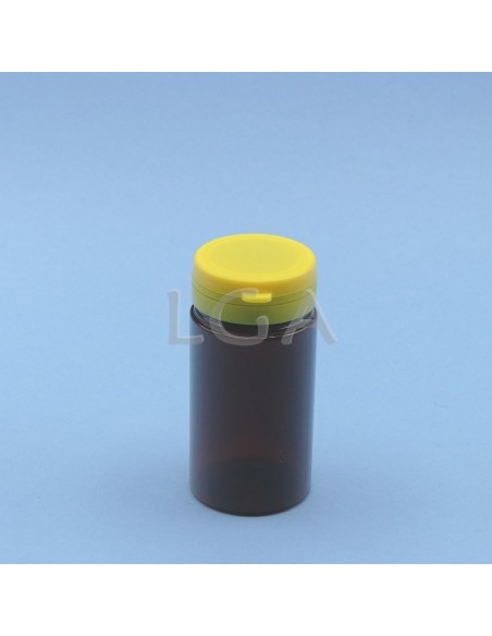 Kapselbox aus Plastik, bernsteinfarben, kristallen, 100ml mit Verschluss mit Sicherheitsgewinde