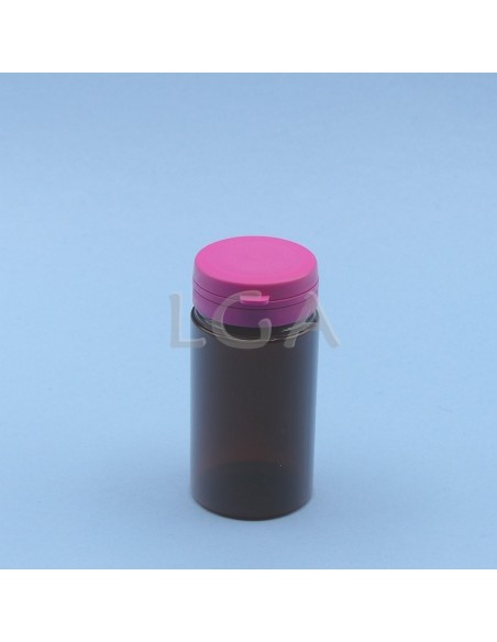 Pilulier plastique ambré cristal 100ml, à couvercle inviolable