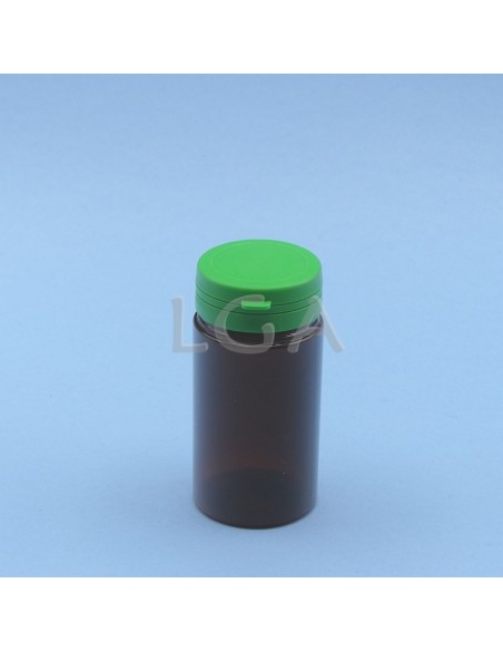 Pilulier plastique ambré cristal 100ml, à couvercle inviolable