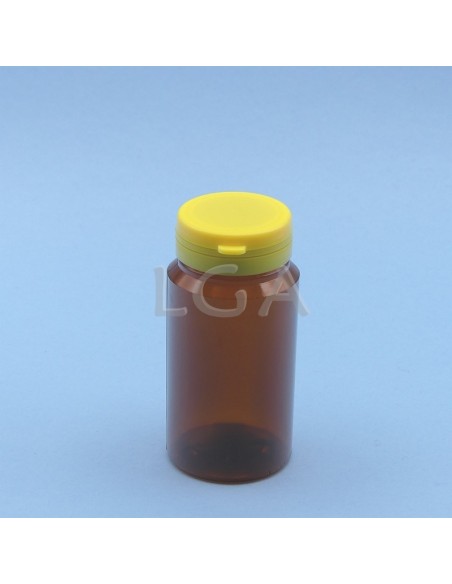 Kapselbox aus Plastik, bernsteinfarben, kristallen, 125ml mit Verschluss mit Sicherheitsgewinde
