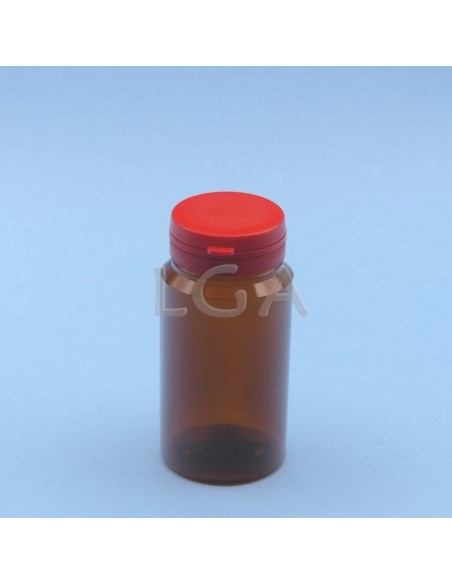 Pilulier plastique ambré cristal 125ml, à couvercle inviolable