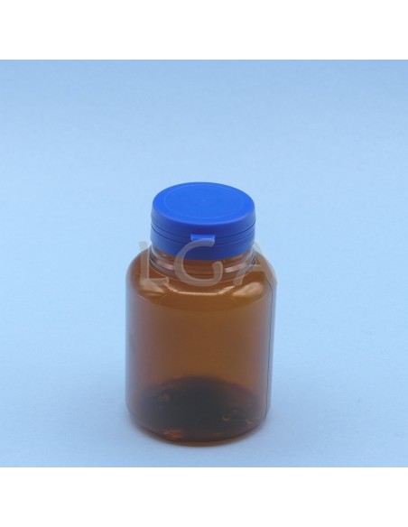 Pilulier plastique ambré cristal 200ml, à couvercle inviolable