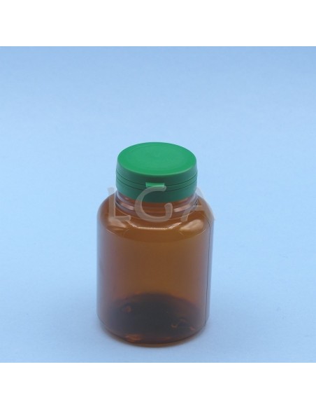 Pilulier plastique ambré cristal 200ml, à couvercle inviolable