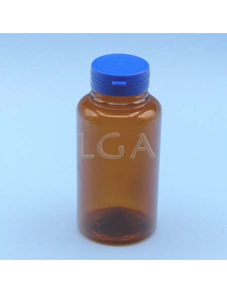Pilulier plastique ambré cristal 300ml, à couvercle inviolable