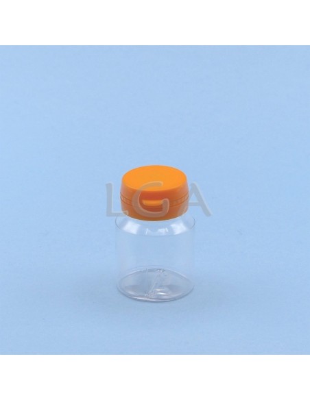 Kapselbox aus Plastik, kristallin,  30ml mit Verschluss mit Sicherheitsgewinde