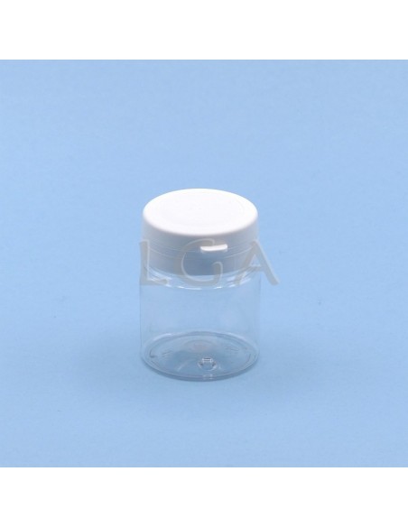 Kapselbox aus Plastik, kristallin,  50ml mit Verschluss mit Sicherheitsgewinde
