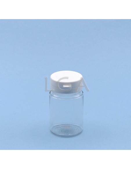 Pilulier plastique cristal 75ml, à couvercle inviolable