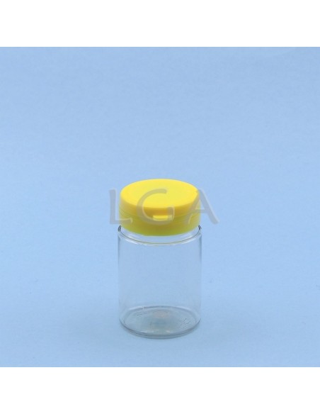 Pilulier plastique cristal 75ml, à couvercle inviolable