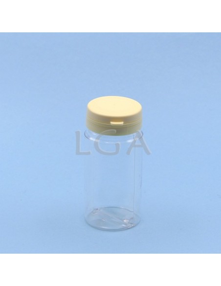 Kapselbox aus Plastik, kristallin, 100ml mit Verschluss mit Sicherheitsgewinde