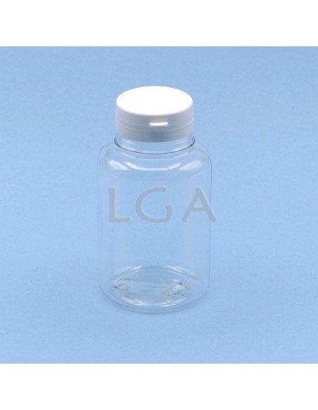 Pilulier plastique cristal 250ml, à couvercle inviolable