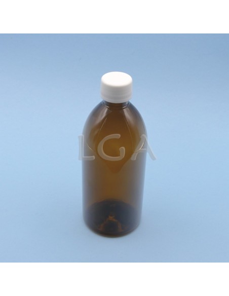 Flacons sirop PET ambré ronds Ø28 500ml