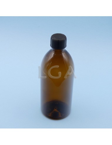 Flacons sirop PET ambré ronds Ø28 500ml
