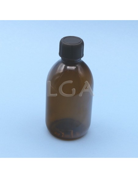 Frasco rotondo para jarabe- de plástico ámbar Ø28 250ml
