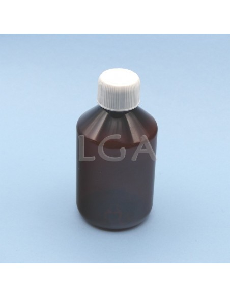 Flacone rotondo per sciroppo- PET plastica ambra Ø28 200ml