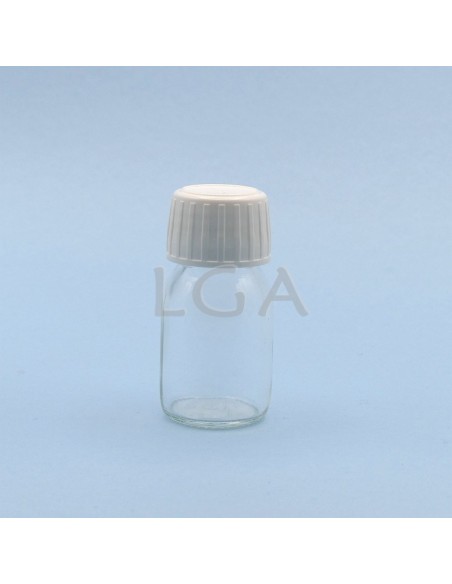 Flacon verre rond PP28 blanc 30ml